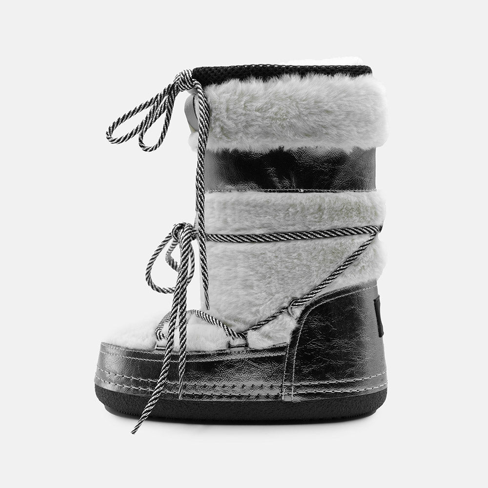 LEANNE CHUNKY LACE LEATHER SNOW BOOTS IN CHROME BLACK