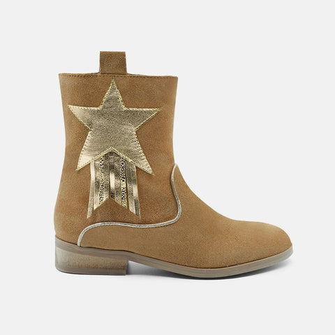 ROXY LEATHER CALF BOOTS IN TAN SUEDE