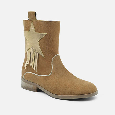 ROXY LEATHER CALF BOOTS IN TAN SUEDE