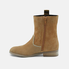 ROXY LEATHER CALF BOOTS IN TAN SUEDE