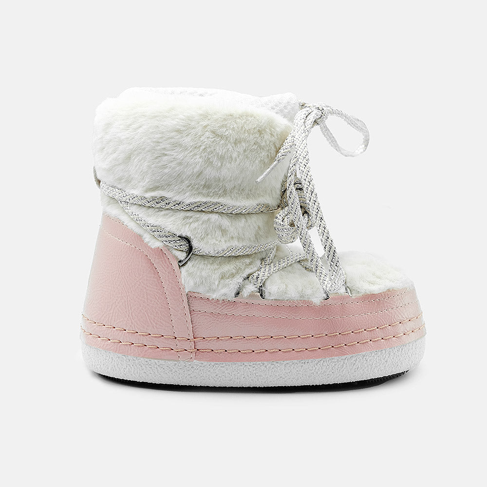 CERI CHUNKY LACE LEATHER SNOW BOOTS IN BABY PINK