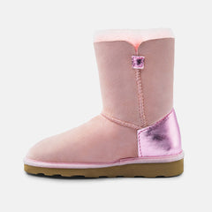 KARINA SOFT WARM-LINED FLUFFY CALF BOOTS IN BABY PINK SUEDE