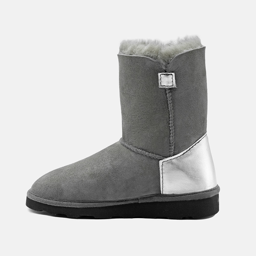 KARINA SOFT WARM-LINED FLUFFY CALF BOOTS IN GREY SUEDE