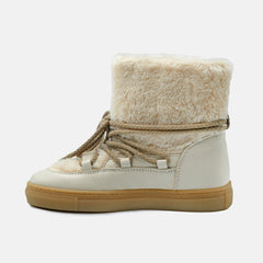 EMMA CHUNKY LACE LEATHER ANKLE BOOTS IN CREAM