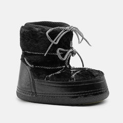 CERI CHUNKY LACE LEATHER SNOW BOOTS IN BLACK