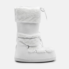 EMINE CHUNKY LACE LEATHER SNOW BOOTS IN WHITE