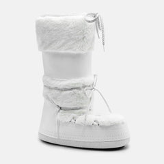 EMINE CHUNKY LACE LEATHER SNOW BOOTS IN WHITE