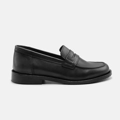 MAYA LACE UP LEATHER LOAFER SHOES IN BLACK