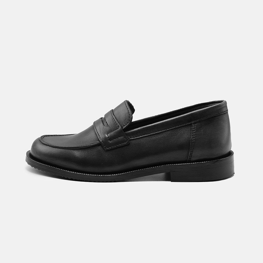 MAYA LACE UP LEATHER LOAFER SHOES IN BLACK