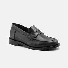 MAYA LACE UP LEATHER LOAFER SHOES IN BLACK