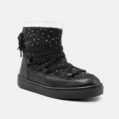 HAIDA CHUNKY LACE LEATHER ANKLE BOOTS IN BLACK