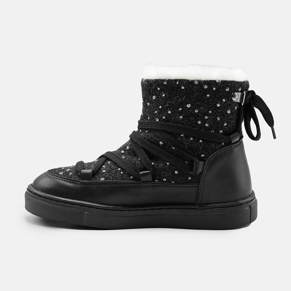 HAIDA CHUNKY LACE LEATHER ANKLE BOOTS IN BLACK