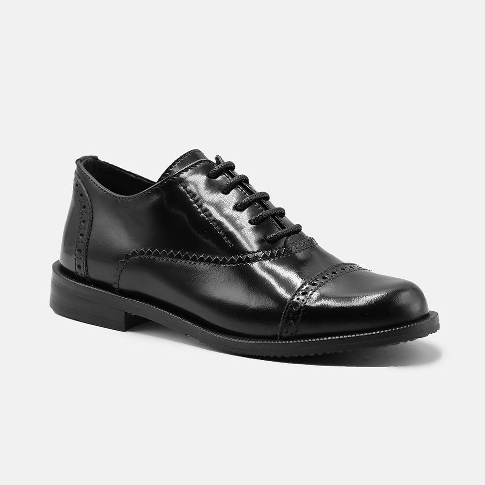 JULIET LACE UP LEATHER BROGUE SHOES IN BLACK