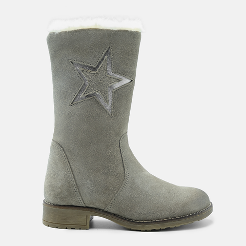 CLAIRE LEATHER CALF BOOTS IN LIGHT GREY SUEDE