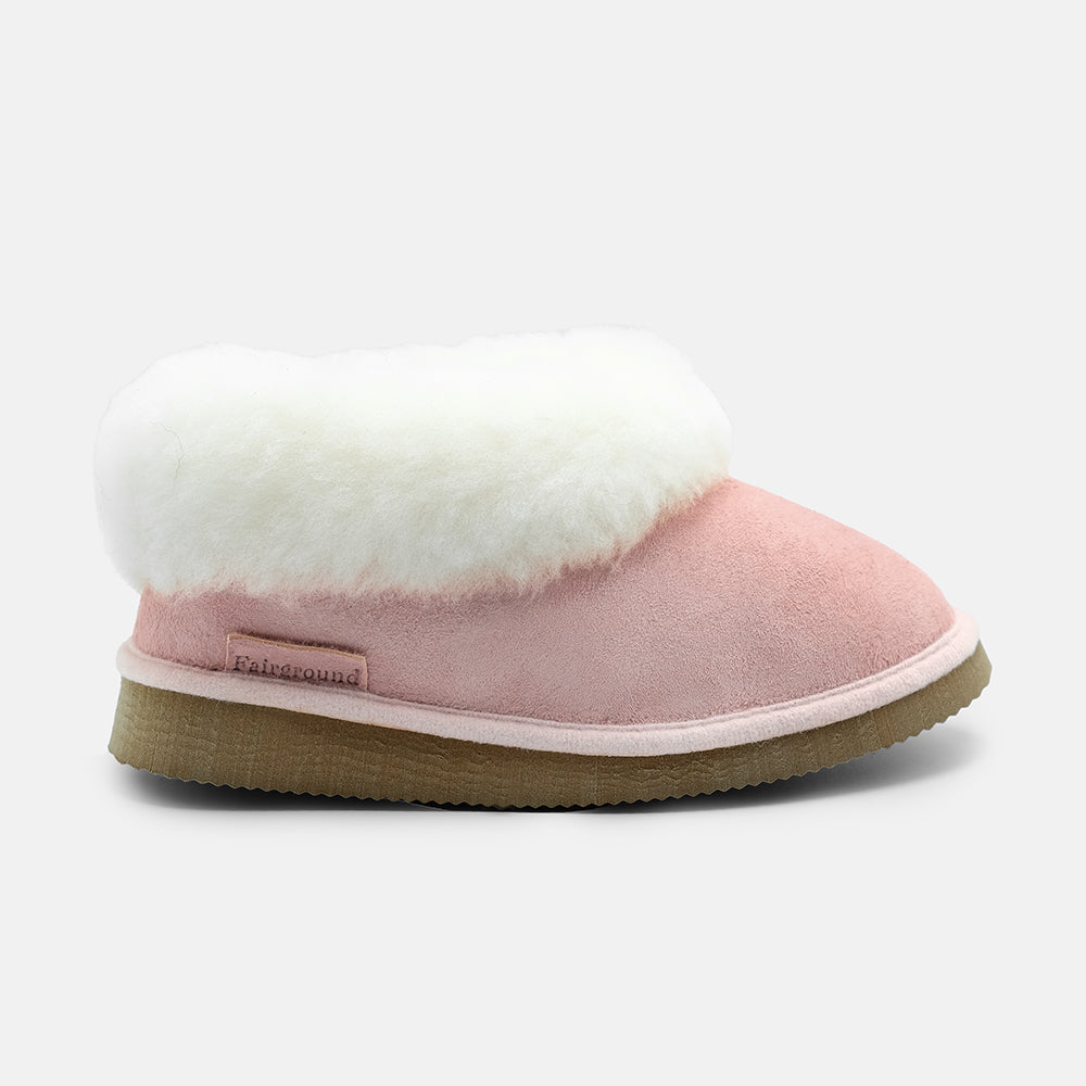 SERENA SOFT WARM-LINED FLUFFY LOW ANKLE BOOTS IN BABY PINK SUEDE