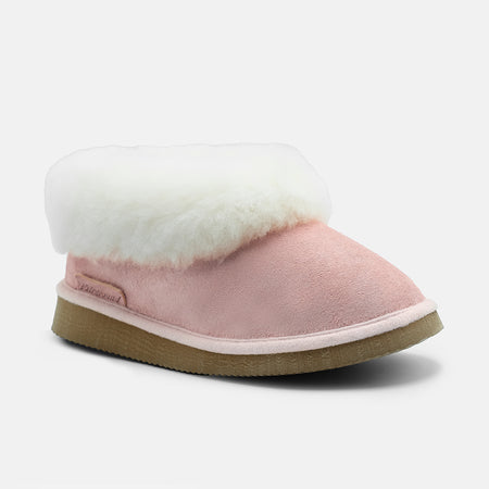 SERENA SOFT WARM-LINED FLUFFY LOW ANKLE BOOTS IN BABY PINK SUEDE