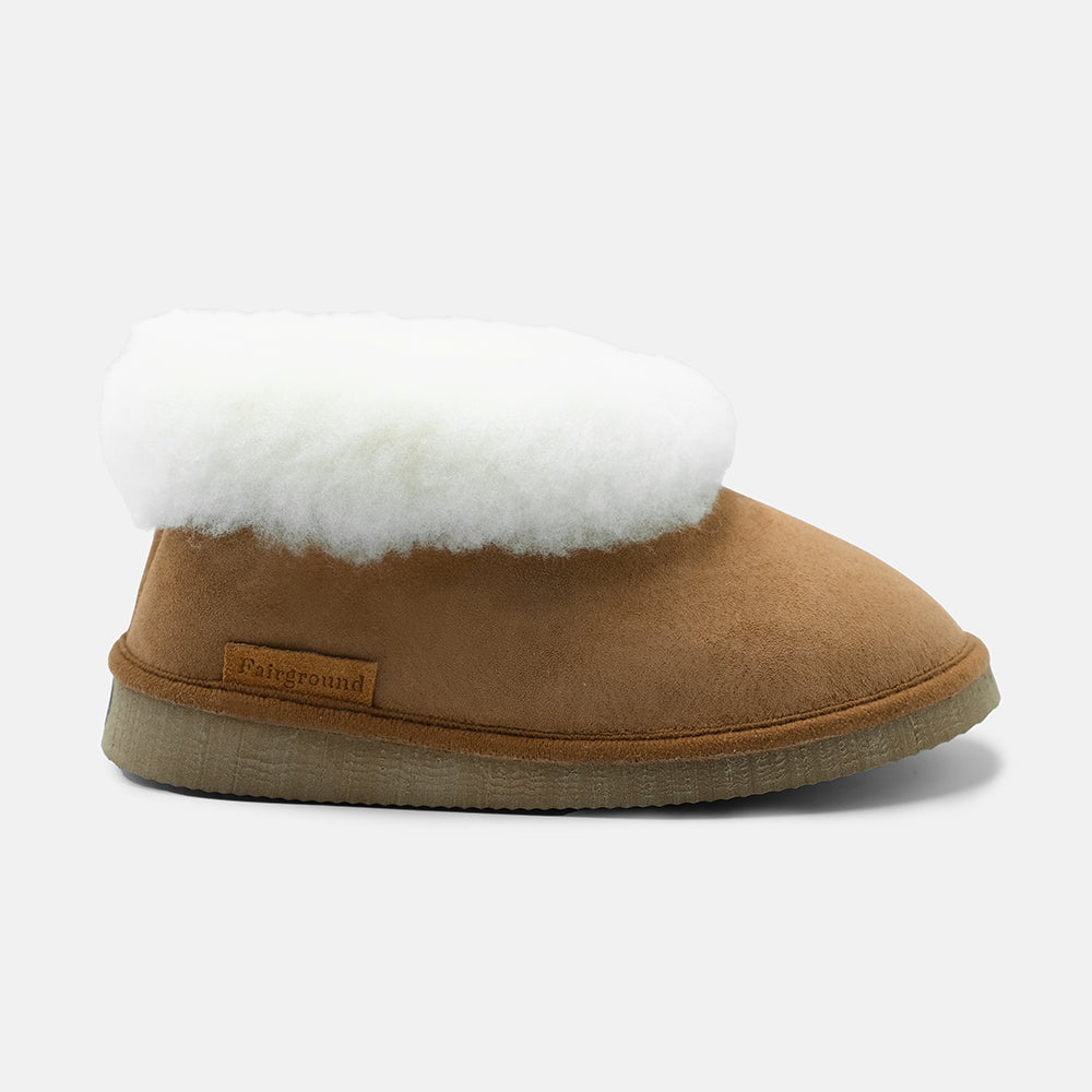 SERENA SOFT WARM-LINED FLUFFY LOW ANKLE BOOTS IN CHESTNUT SUEDE