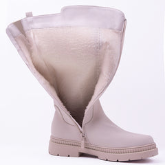 MINNIE CALF HIGH BOOTS WITH SIDE ZIP & REAR BUCKLE IN BEIGE