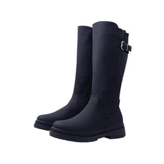 MINNIE CALF HIGH BOOTS WITH SIDE ZIP & REAR BUCKLE IN BLACK