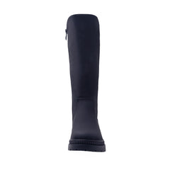 MINNIE CALF HIGH BOOTS WITH SIDE ZIP & REAR BUCKLE IN BLACK