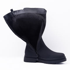 MINNIE CALF HIGH BOOTS WITH SIDE ZIP & REAR BUCKLE IN BLACK