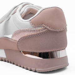 GRACIE FLATFORM TRAINERS WITH ELASTIC LACE & TOP STRAP IN CHAMPAGNE