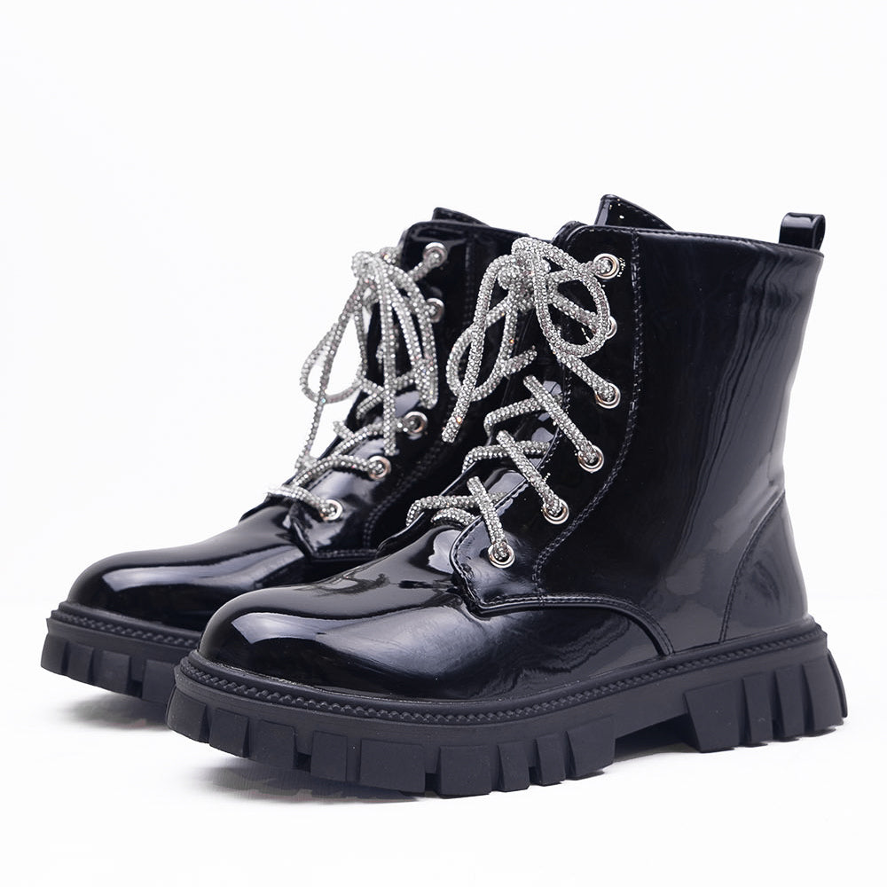 ROSIE CHUNKY LACE UP ANKLE BOOTS IN BLACK