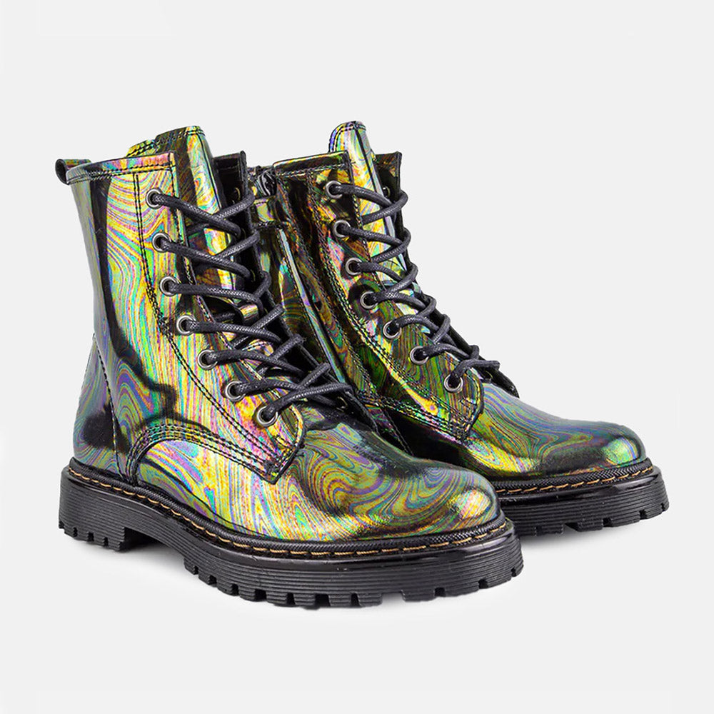 ROWENA LACE UP LEATHER ANKLE BOOTS IN MULTI COLOUR