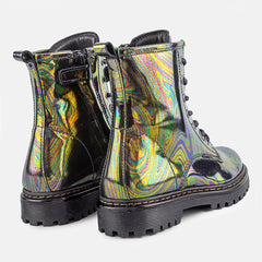 ROWENA LACE UP LEATHER ANKLE BOOTS IN MULTI COLOUR