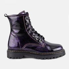 ROWENA LACE UP LEATHER ANKLE BOOTS IN BLACK VIOLET